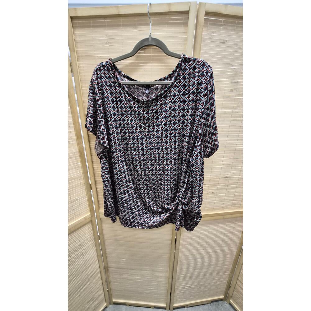 Massini Women’s 3X Geometric Print Flutter Sleeve Blouse Side Tie Detail